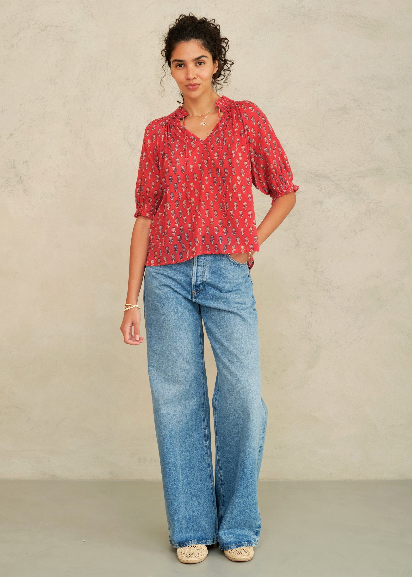Ari Short Sleeve Top - Red