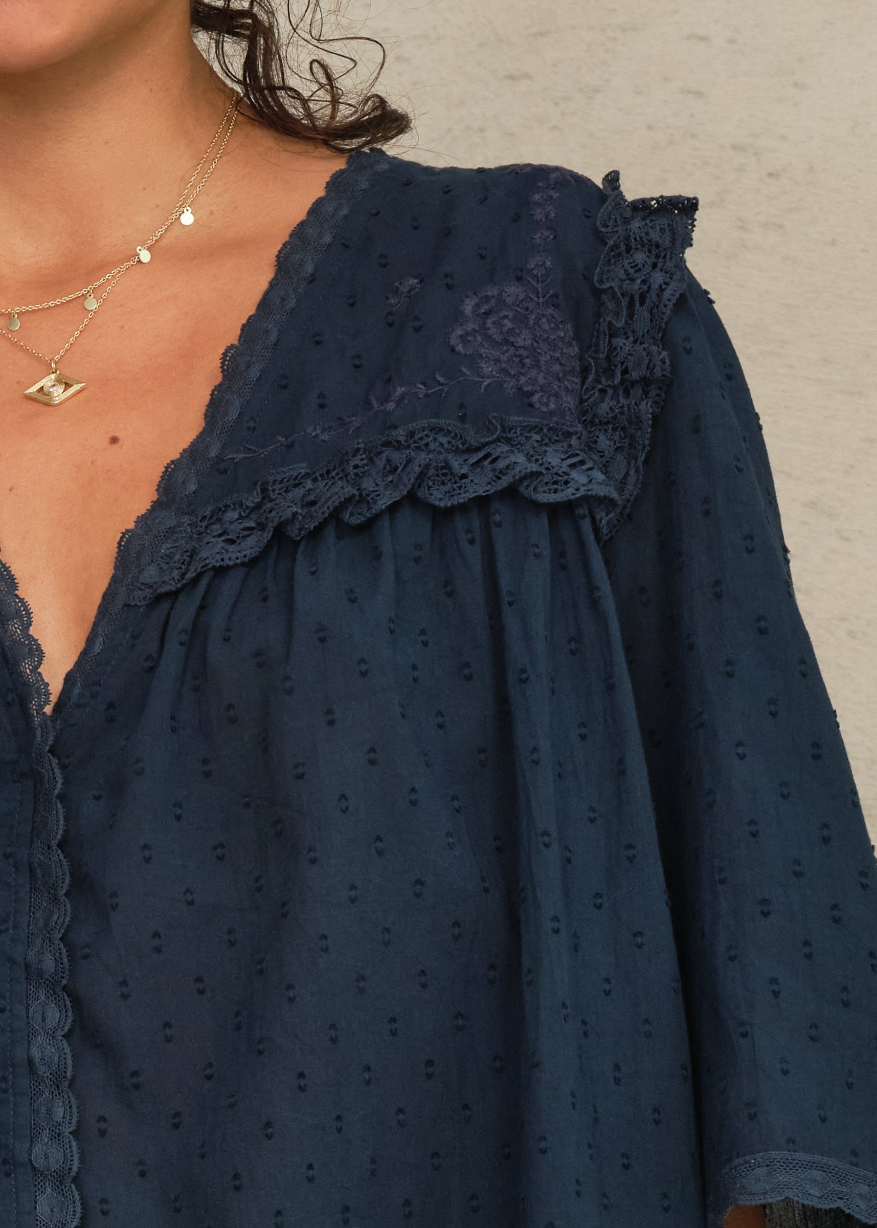 Brea Frill Top - Navy