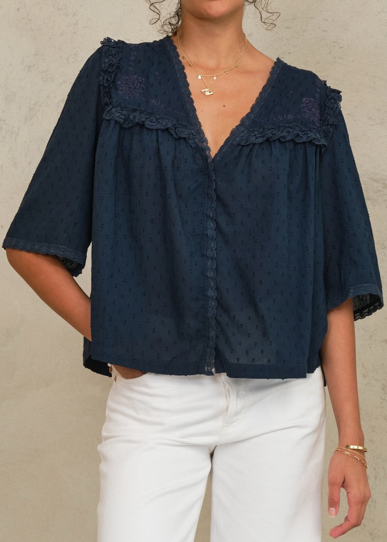 Brea Frill Top - Navy