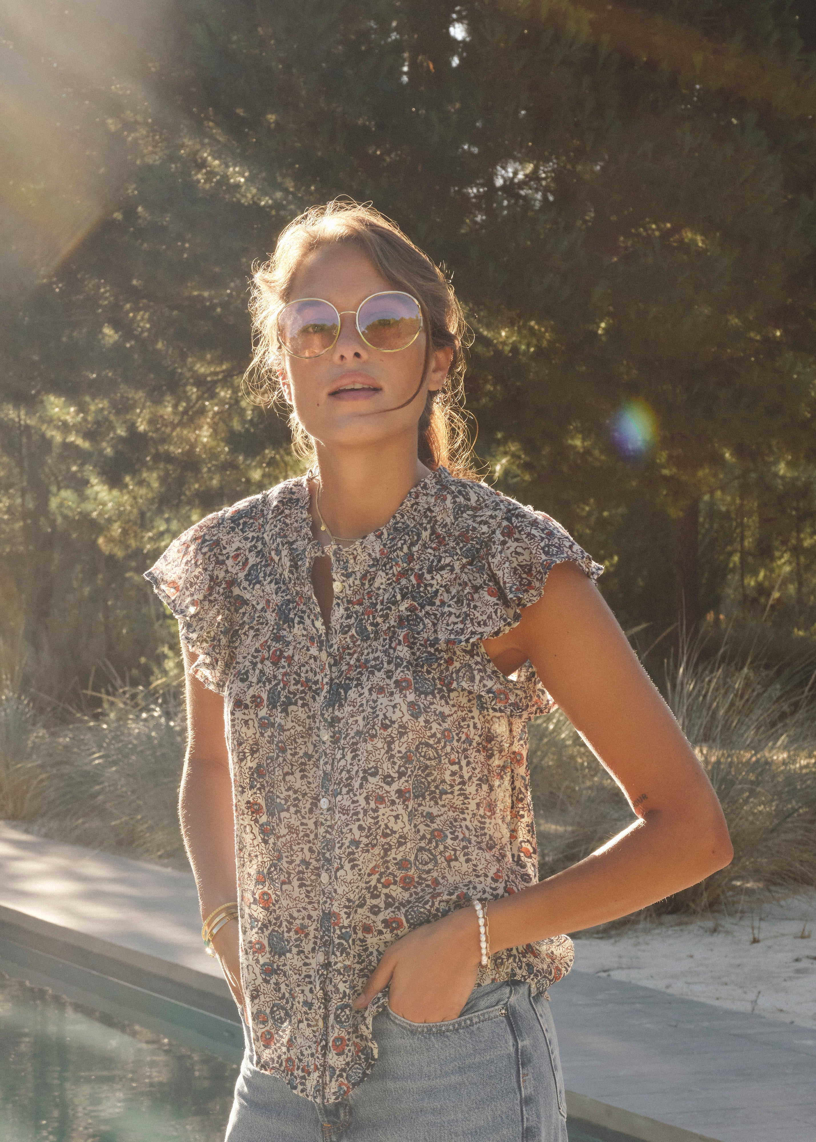 Cass Frill Top - Indigo/Rust