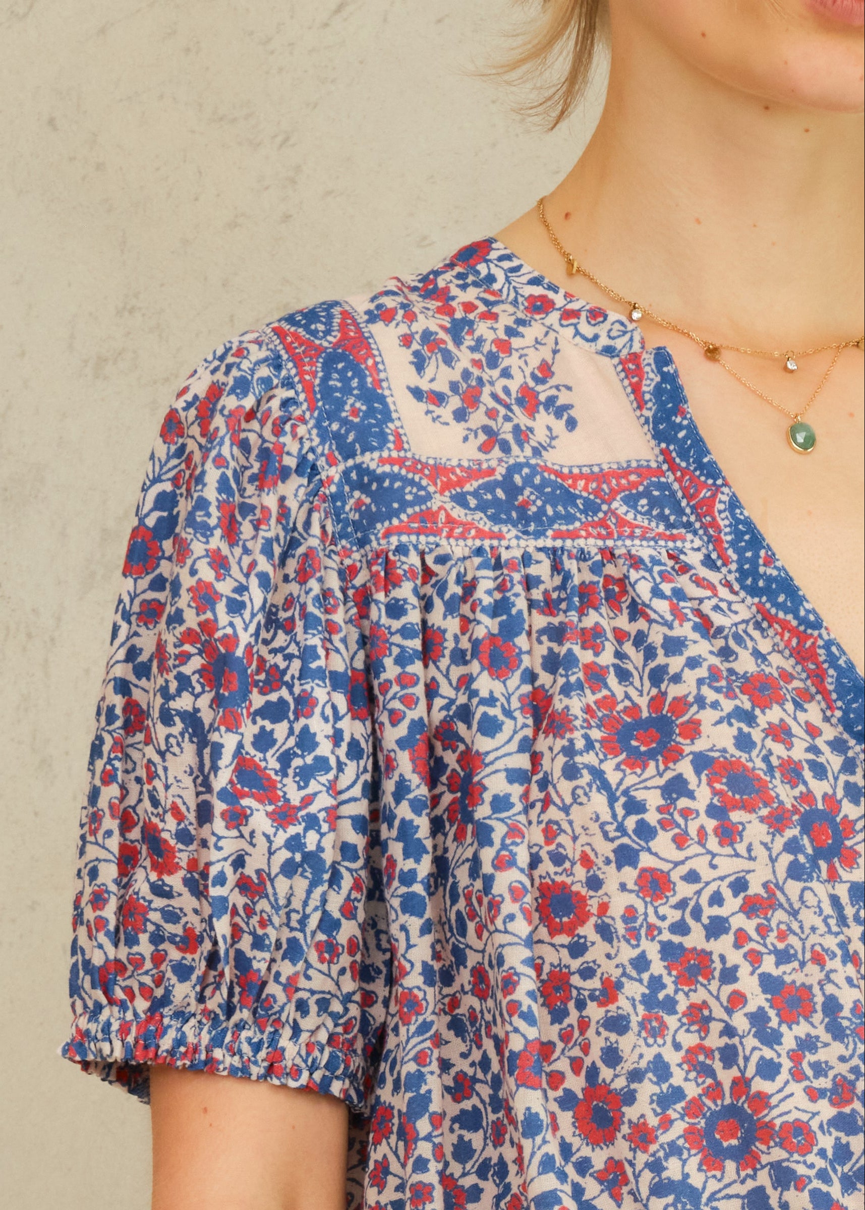 Della Short Sleeve Top - Blue/Pink