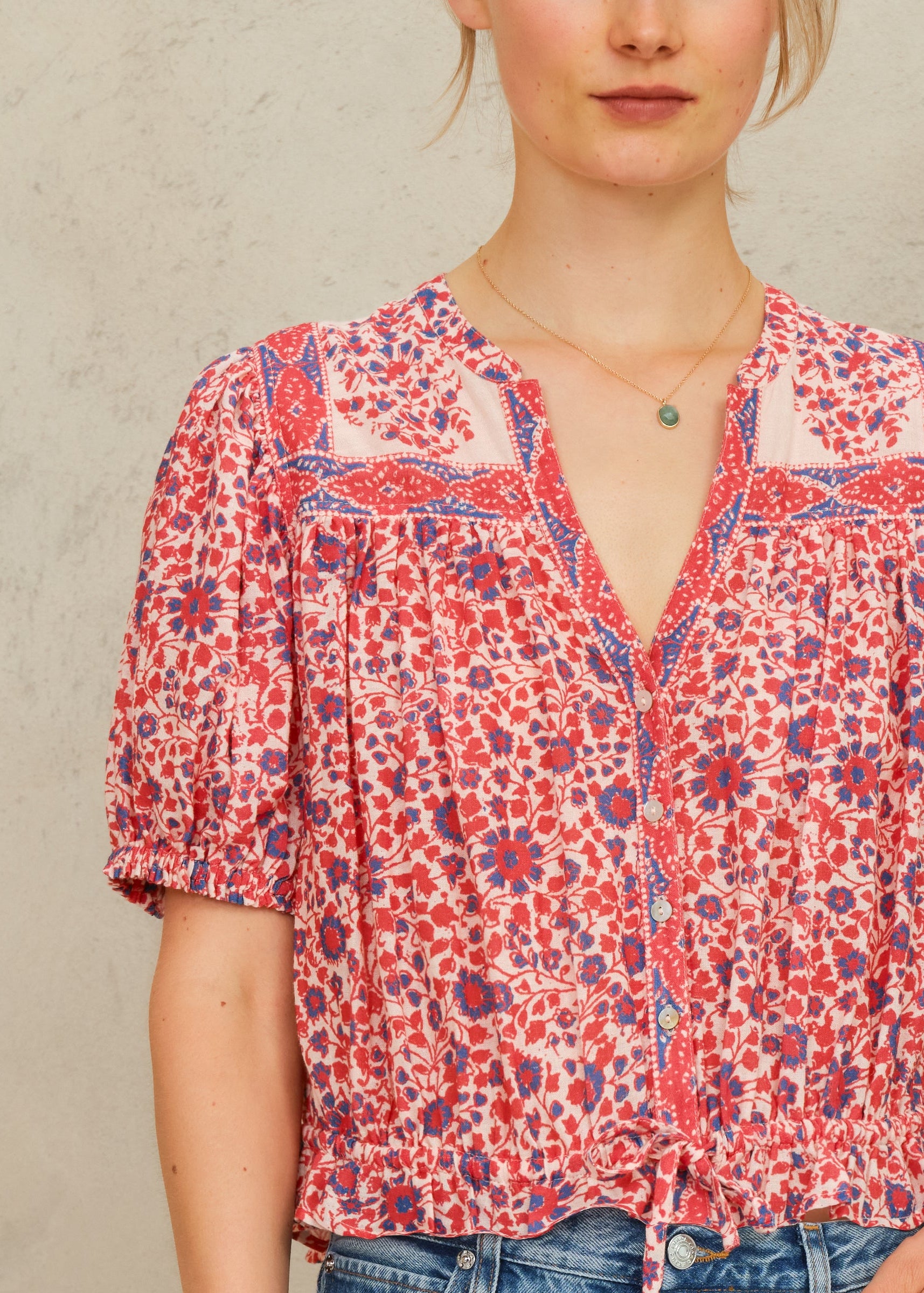 Della Short Sleeve Top - Red/Navy