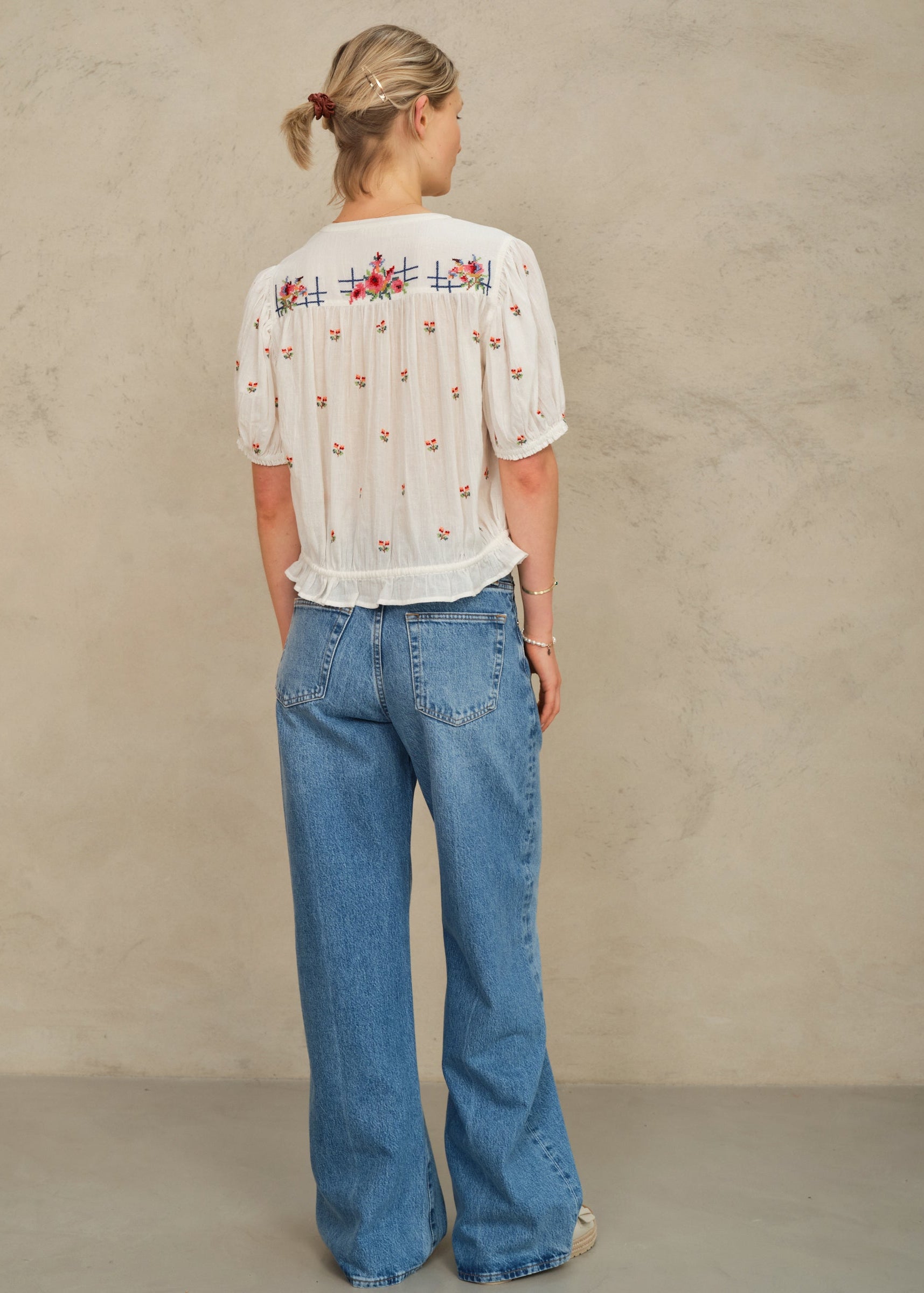 Harlie Short Sleeve Top - Ecru/Multi