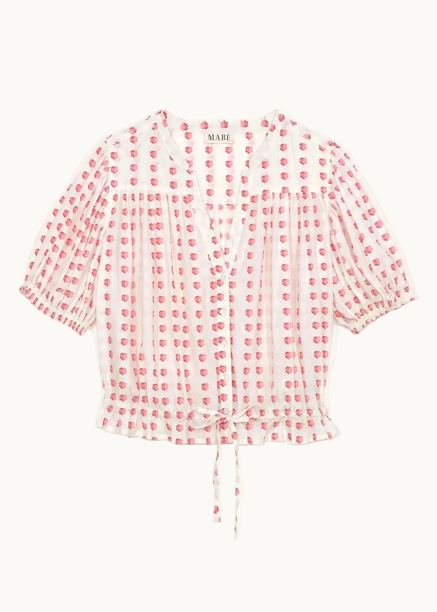 Karla Gathered Top - Ecru/Red