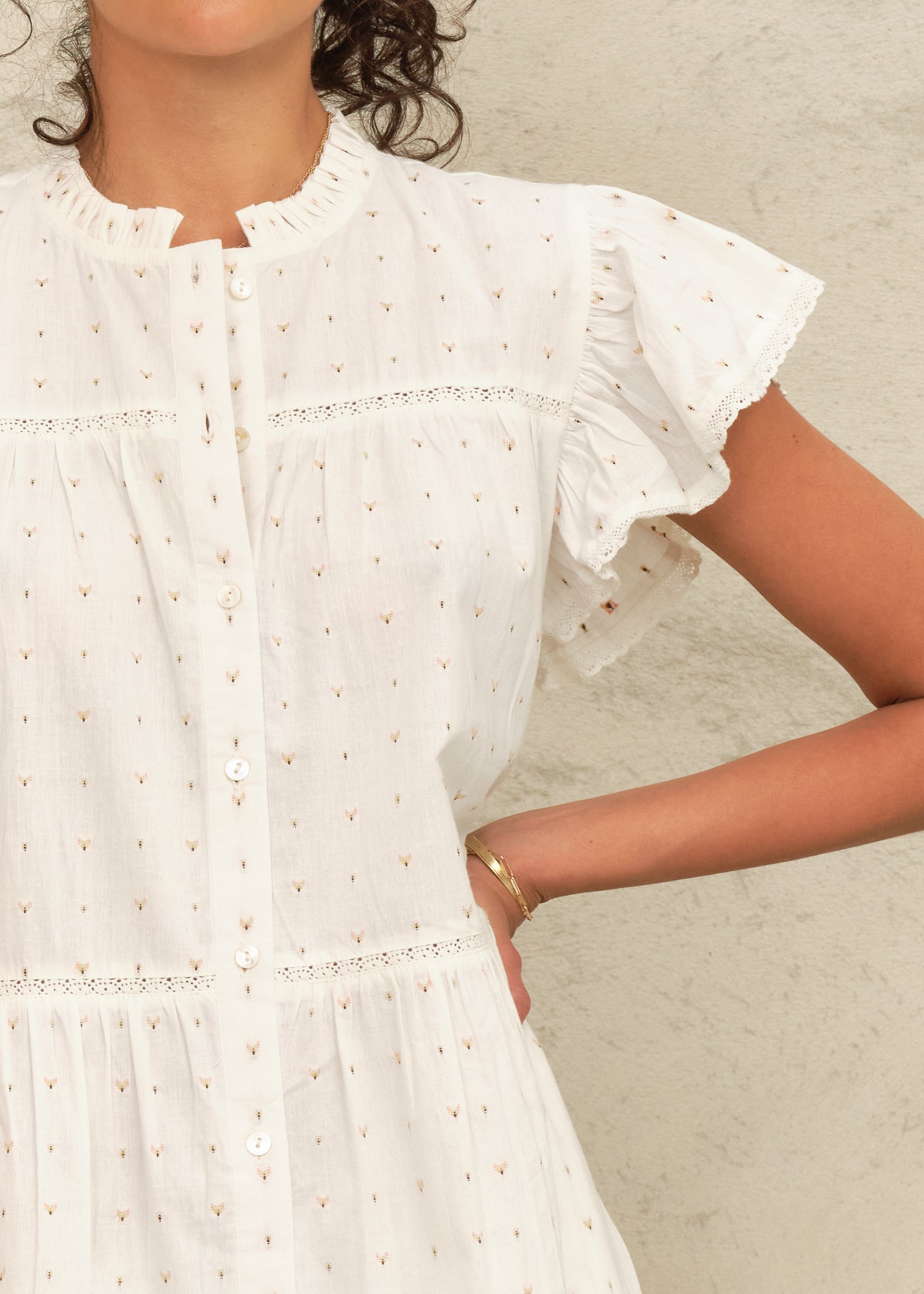 Rita Frill Sundress - Ecru/Multi