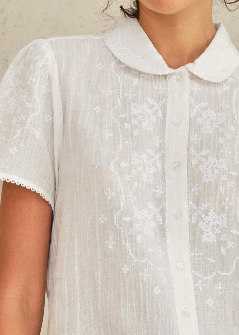 Ruby Short Sleeve Top - Ecru/White