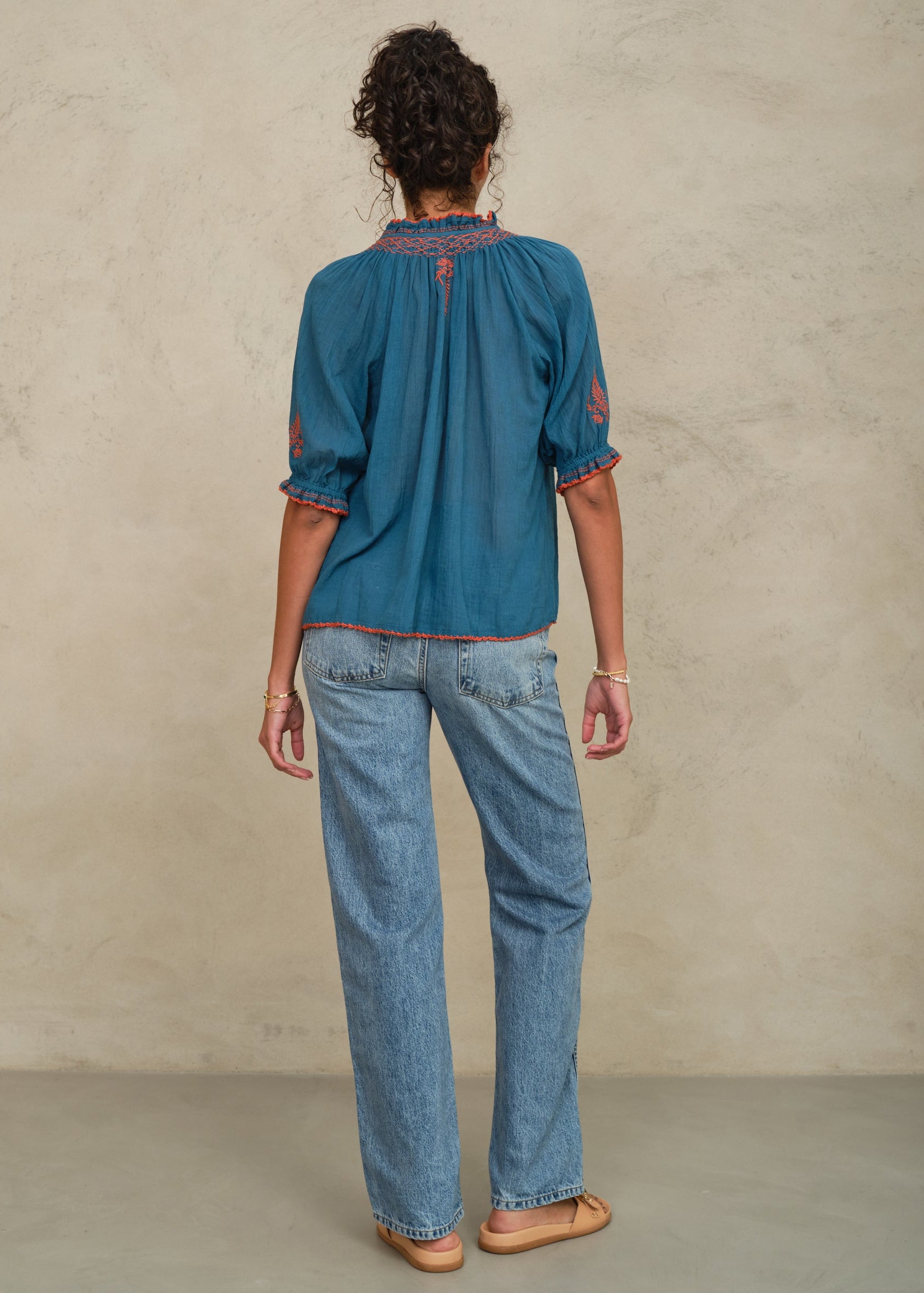 Talia Short Sleeve Top - Blue/Orange
