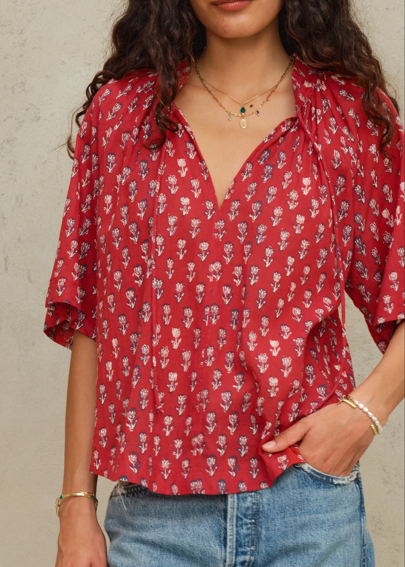 Ari Gathered Top - Red