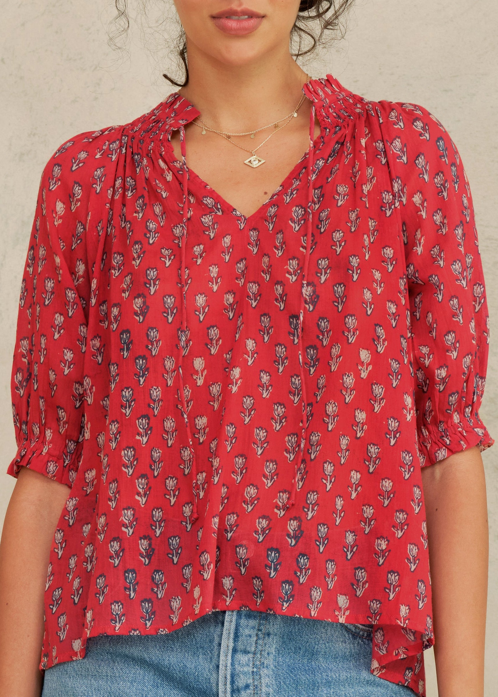 Ari Short Sleeve Top - Red
