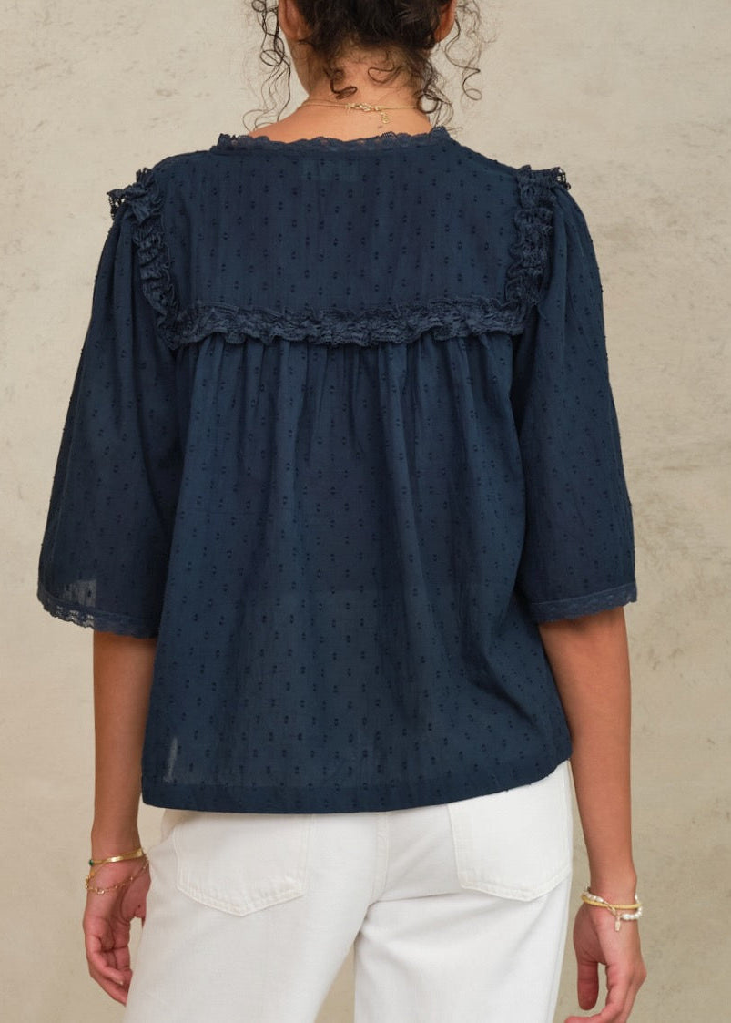Brea Frill Top - Navy