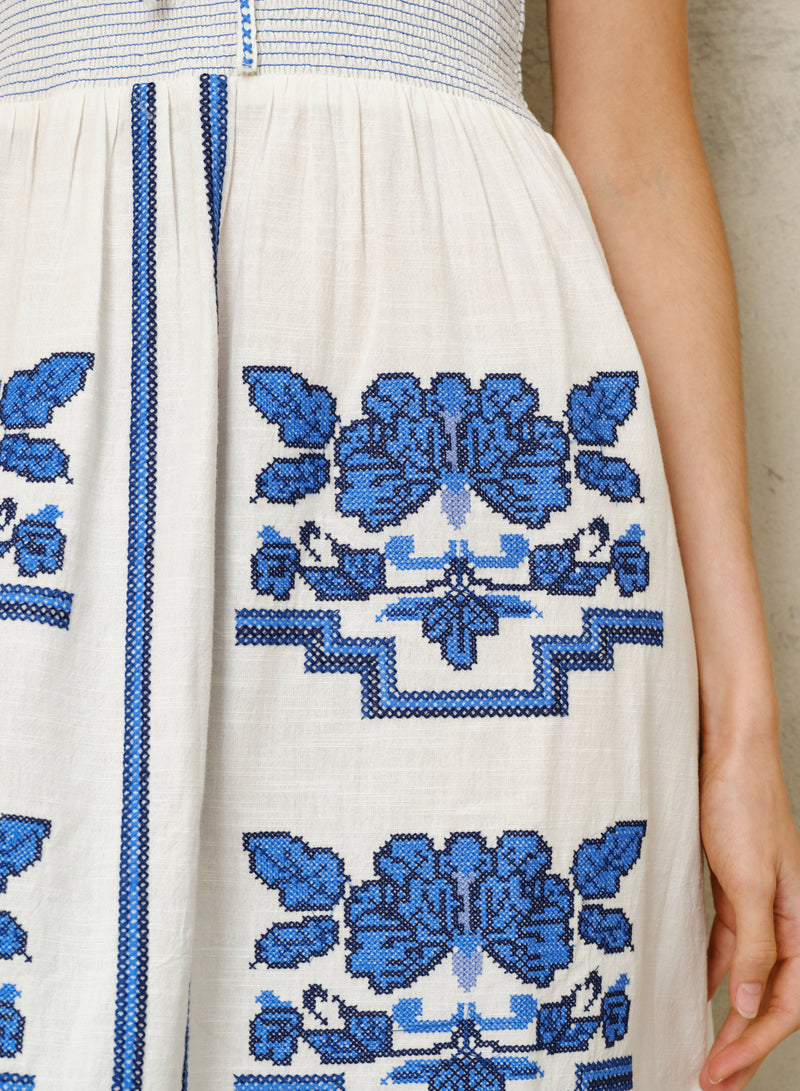 Carmi Sundress - Ecru/Blue