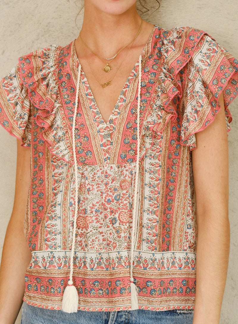 Cass Frill Top - Coral