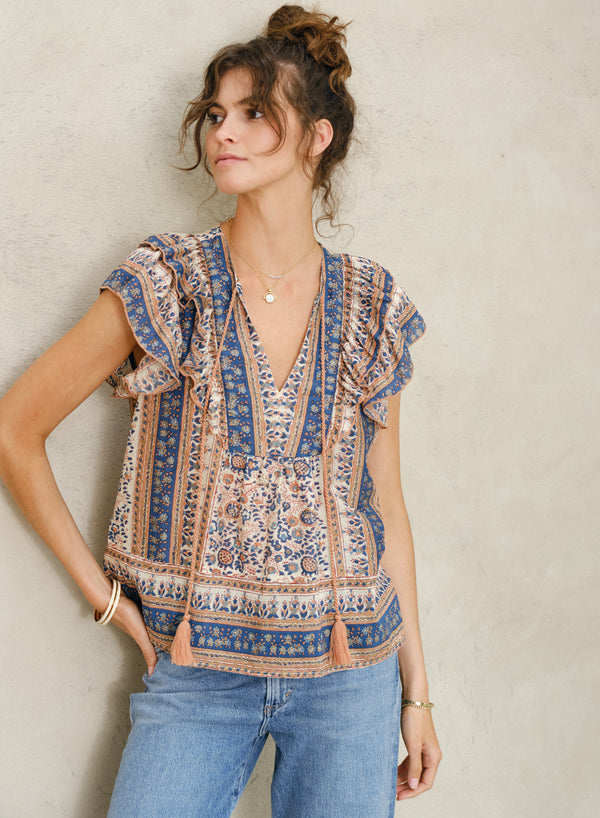 Cass Frill Top - Navy