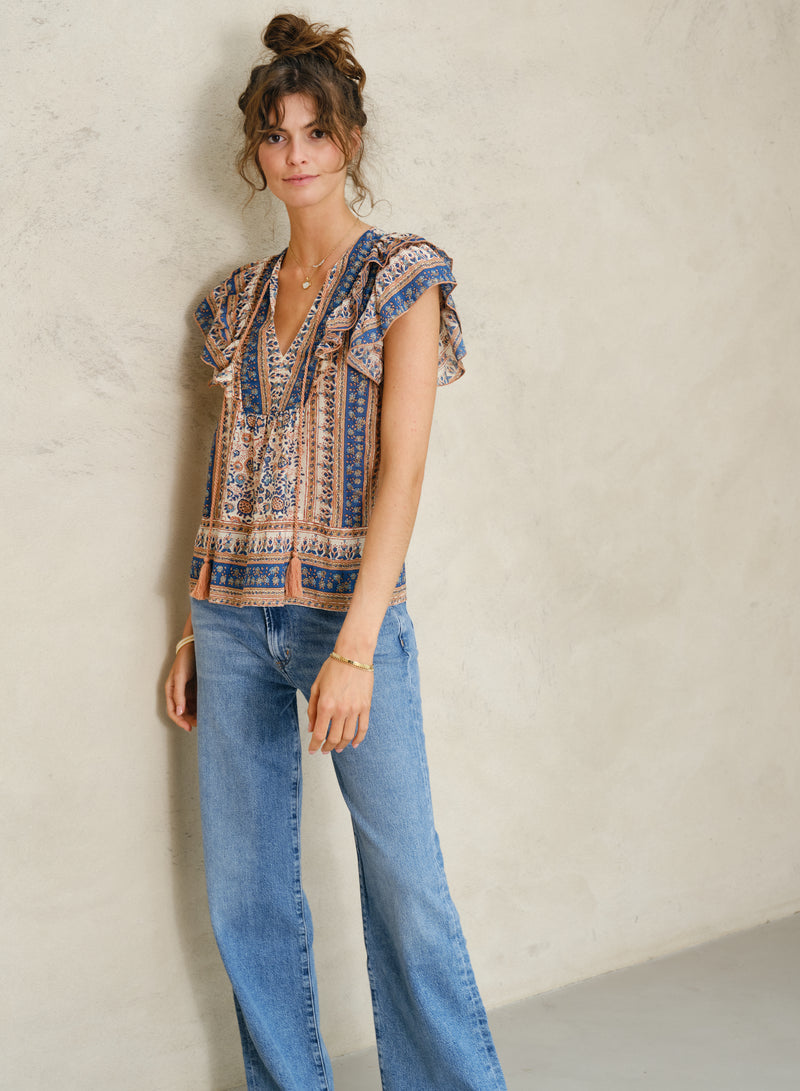 Cass Frill Top - Navy