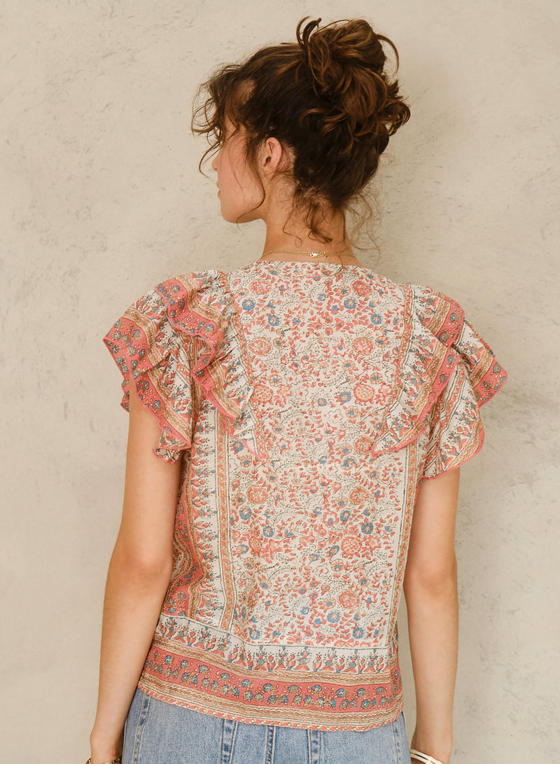 Cass Frill Top - Coral