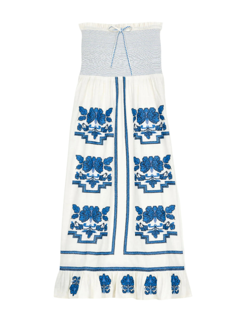 Carmi Sundress - Ecru/Blue