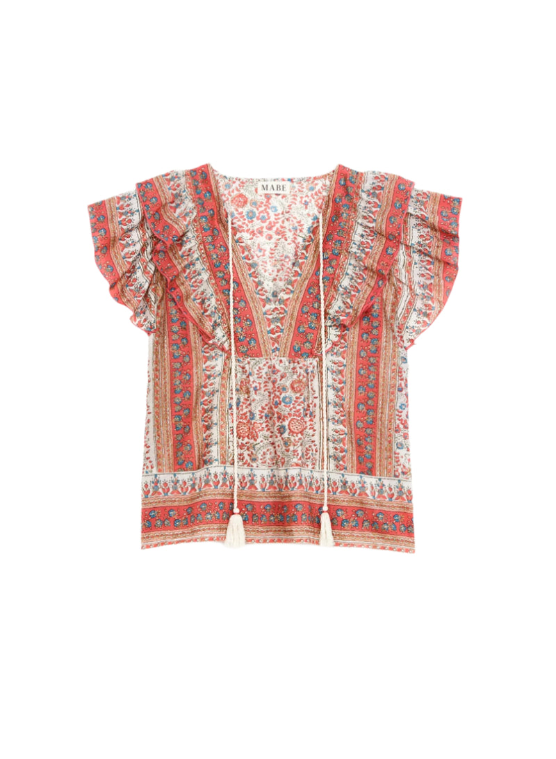 Cass Frill Top - Coral