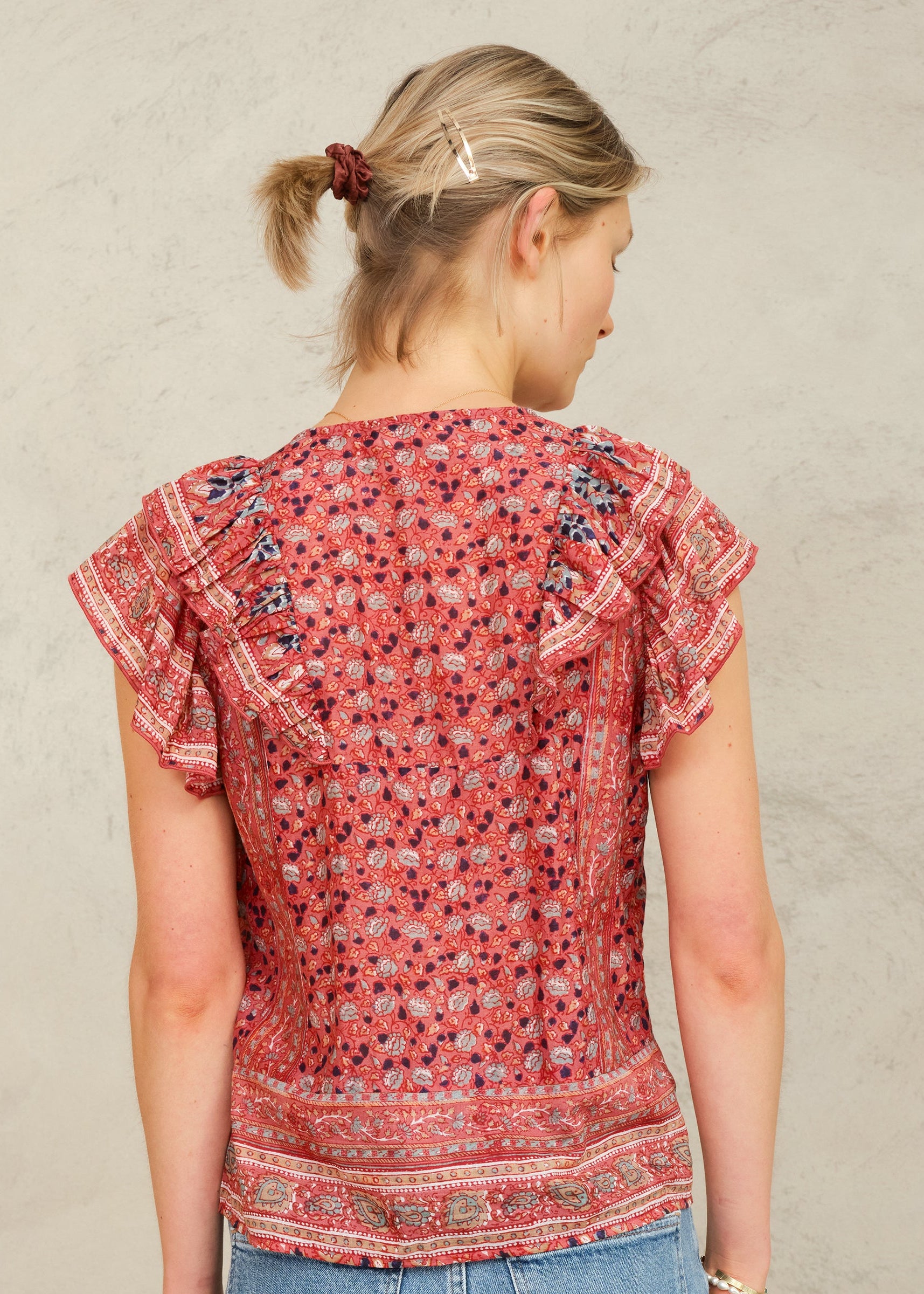 Darla Frill Short Sleeve Top - Rose/Multi
