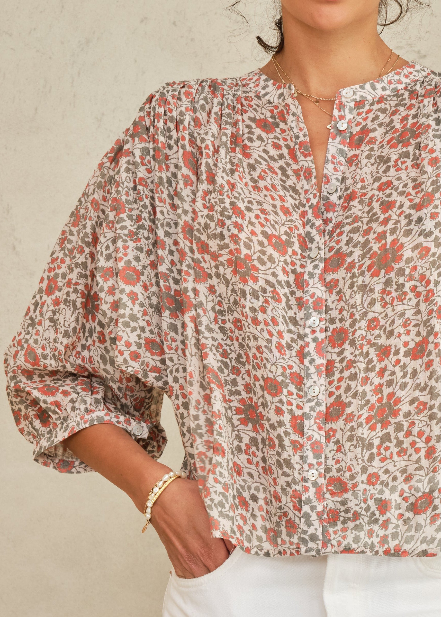 Della Long Sleeve Top - Rust/Khaki