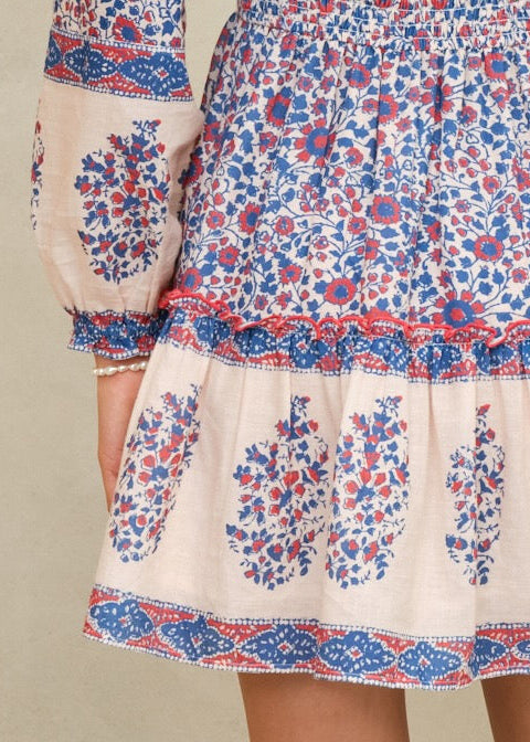 Della Long sleeve Sundress - Blue/Pink