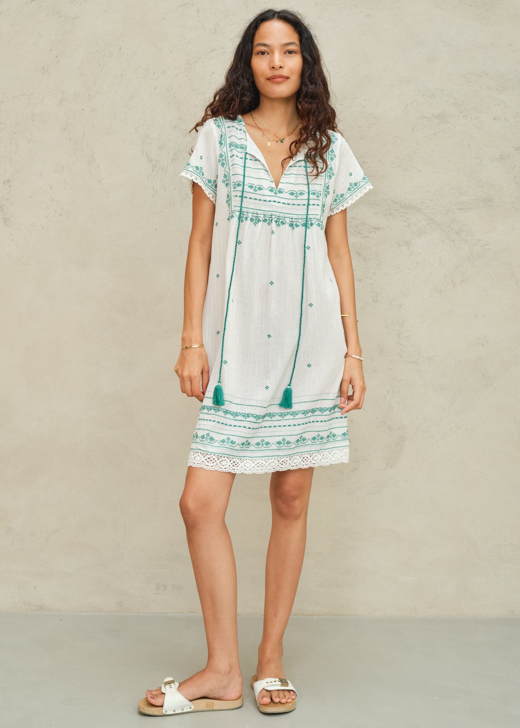 Elsa Sundress - Ecru/Green