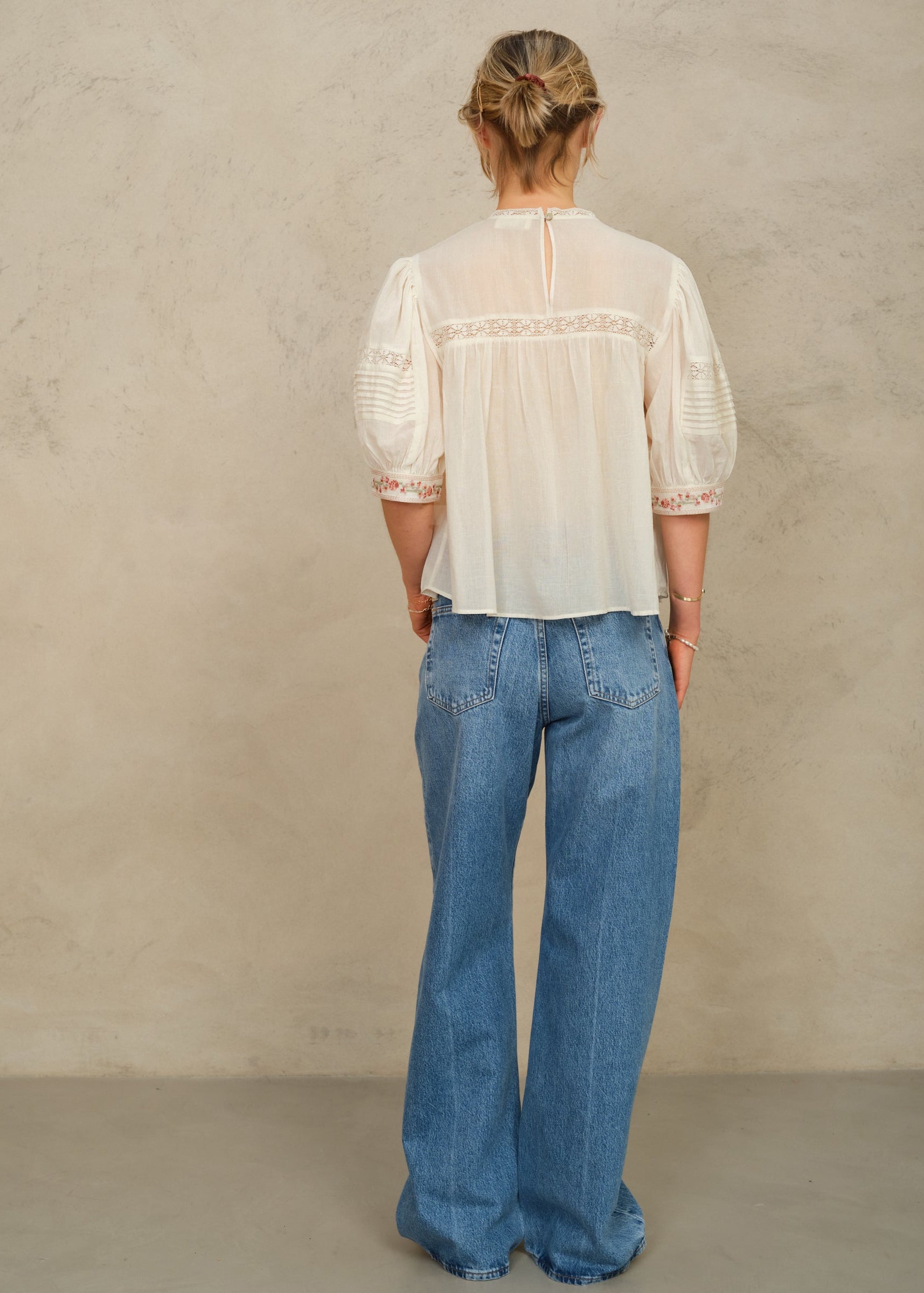 Fleur Short Sleeve Top - Ecru/Multi