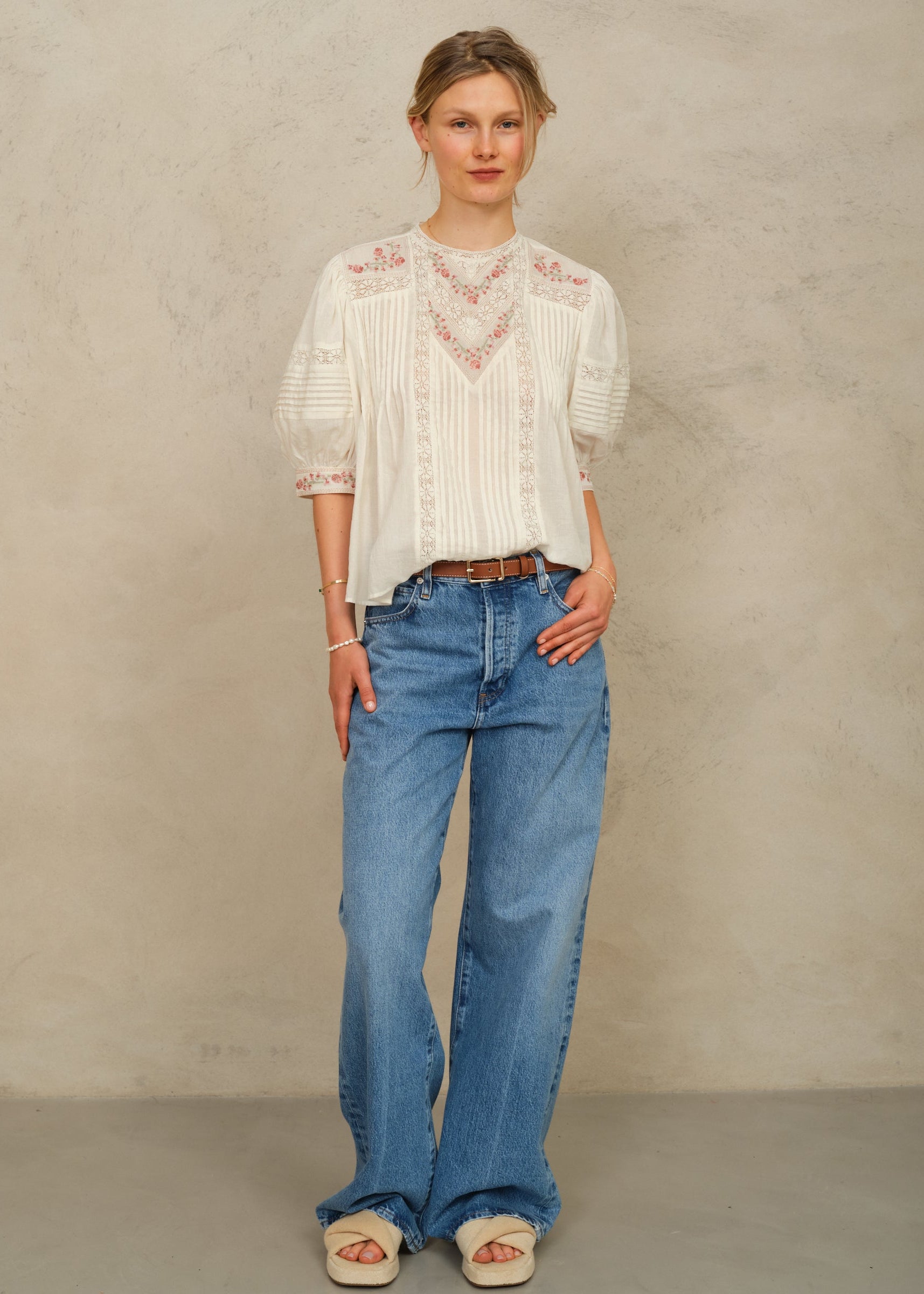 Fleur Short Sleeve Top - Ecru/Multi