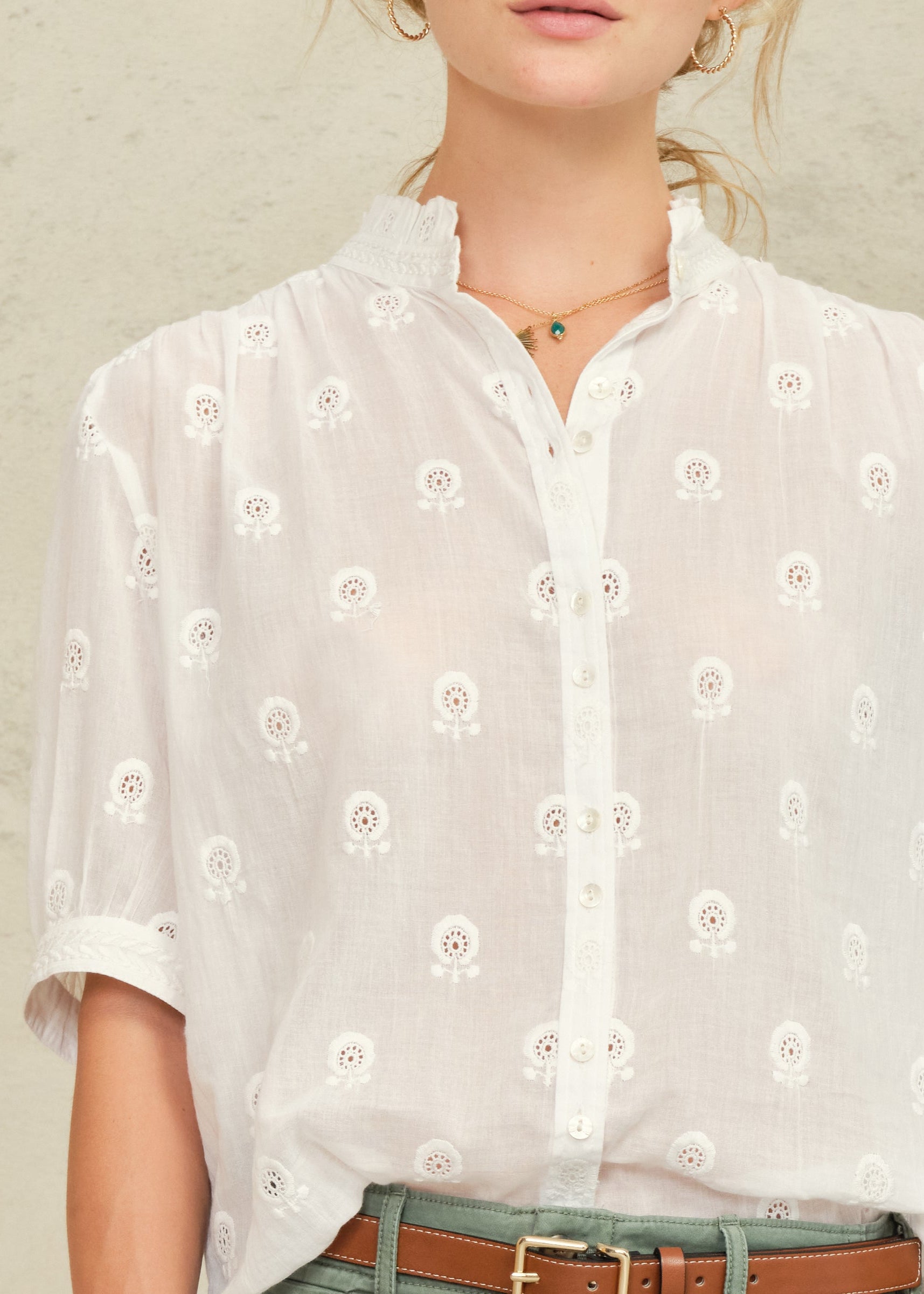 Frani Short Sleeve Top - White