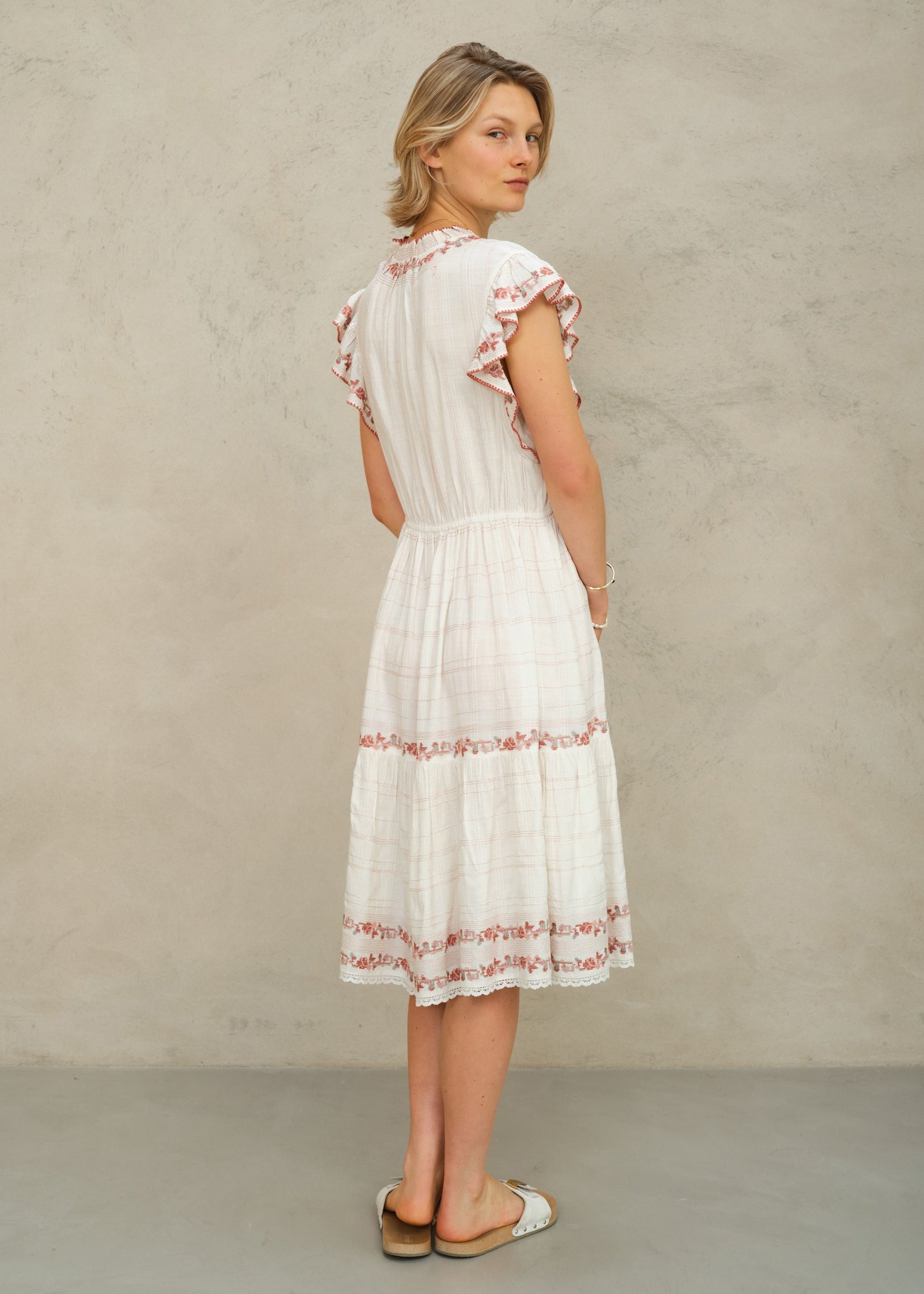 Halle Frill Dress - Ecru/Rose