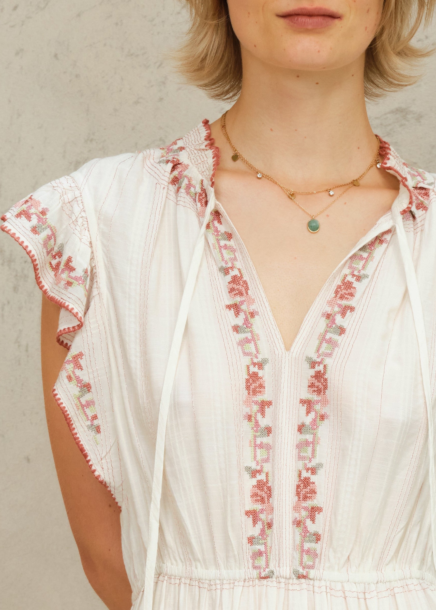 Halle Frill Dress - Ecru/Rose