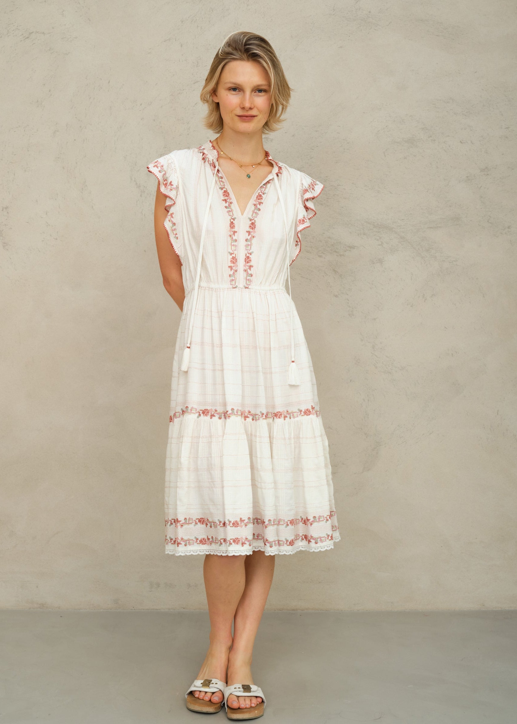 Halle Frill Dress - Ecru/Rose