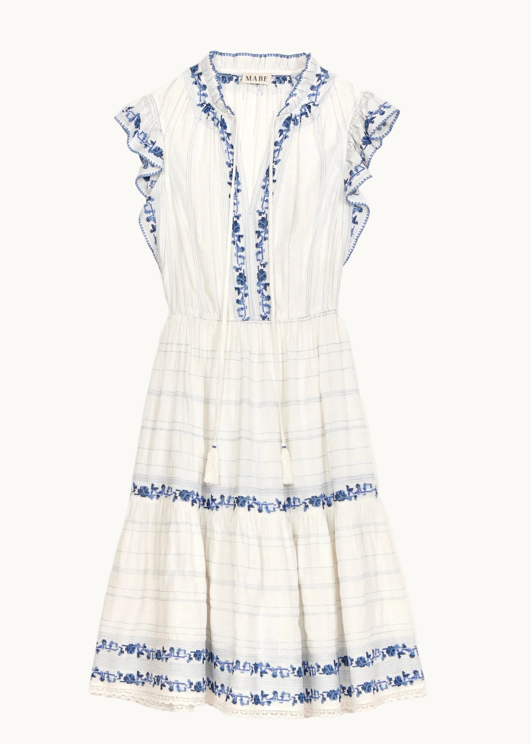 Halle Frill Dress  - Ecru/Blue