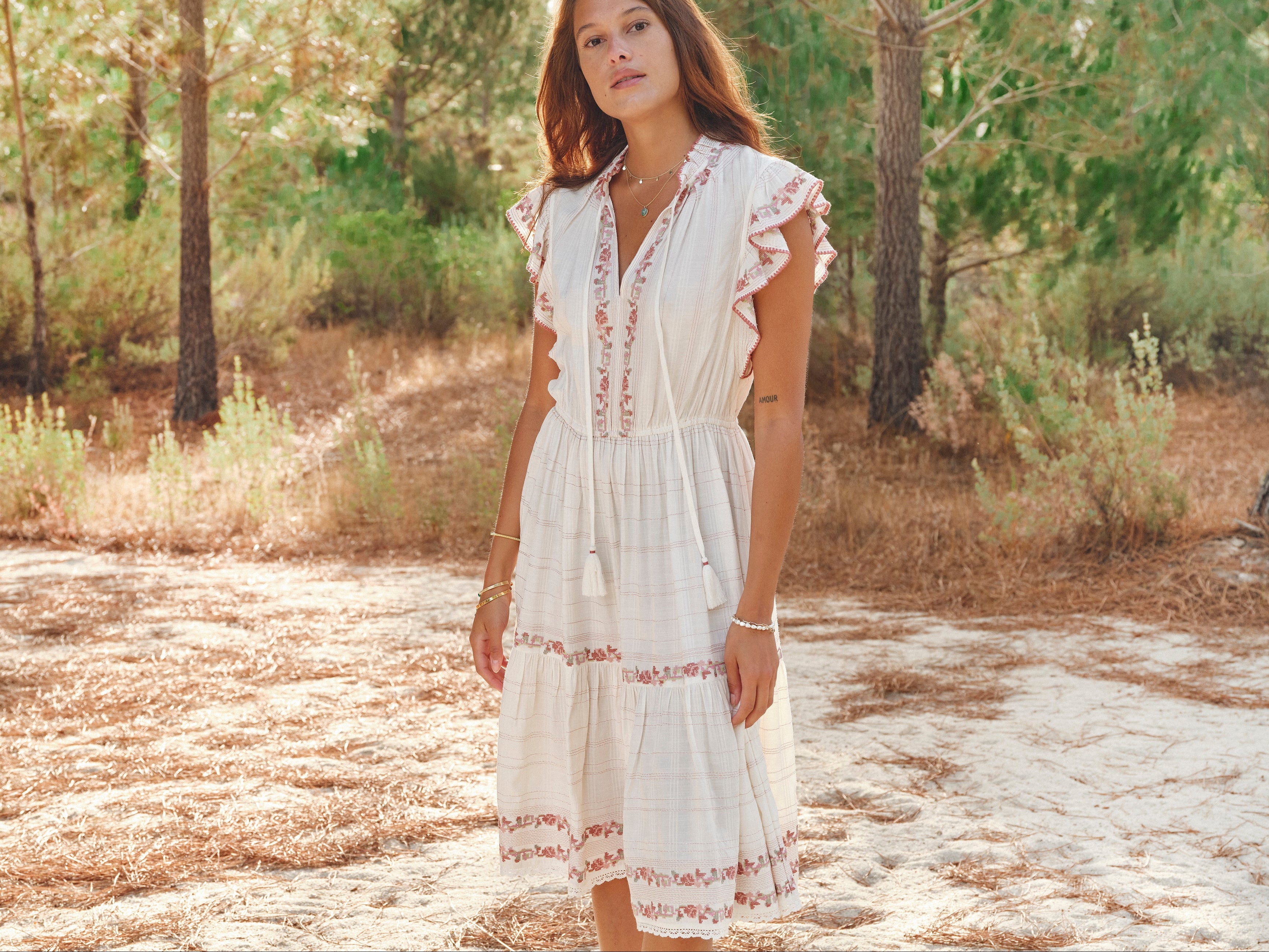 Halle Frill Dress - Ecru/Rose
