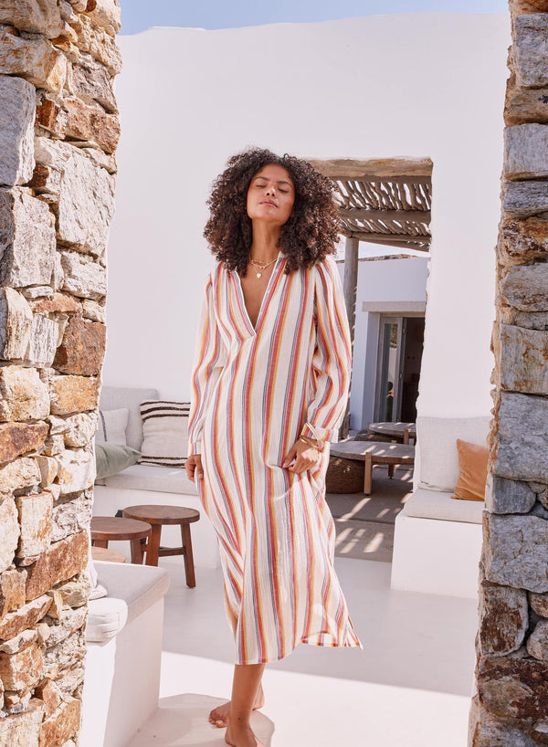 Kori Stripe Kaftan - Ecru/Multi