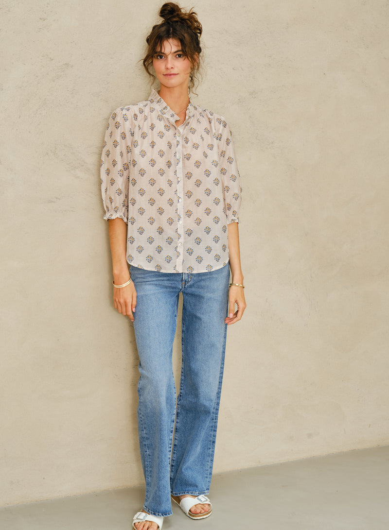 Lindi Printed Top - Ecru