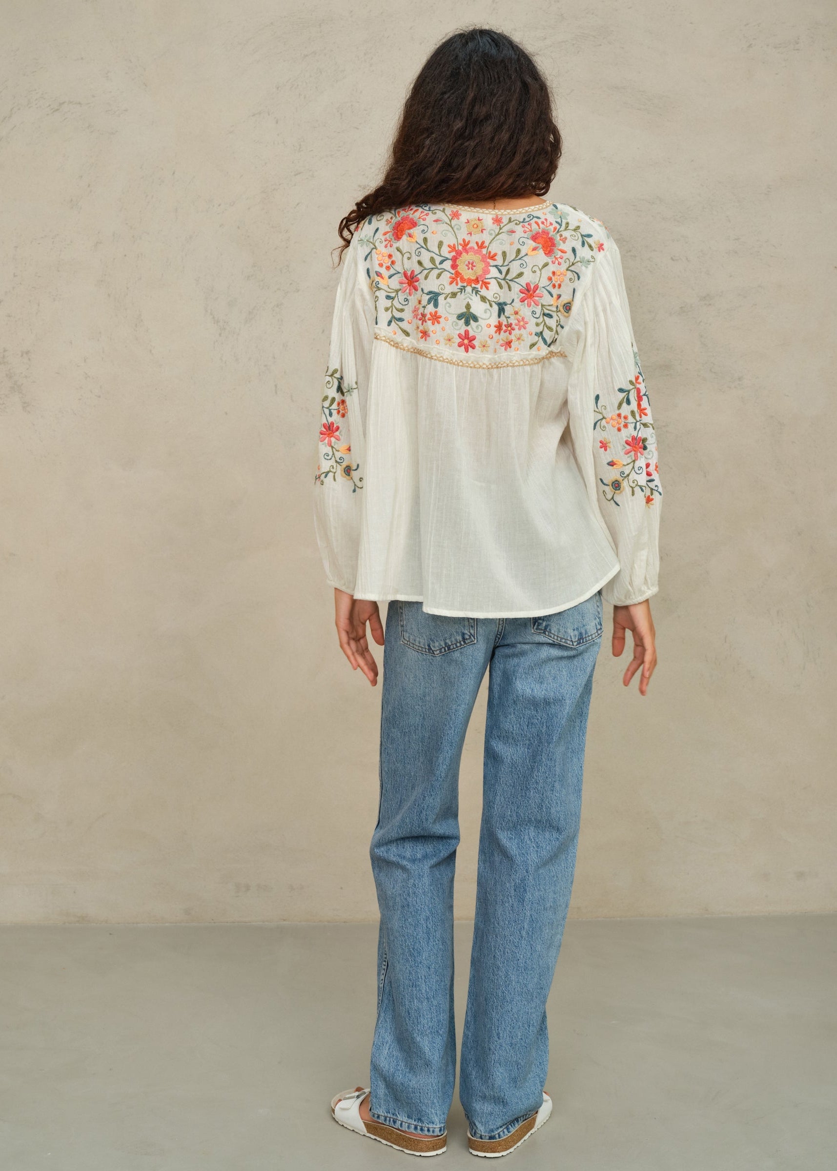 Loren Long Sleeve Top - Ecru/Multi