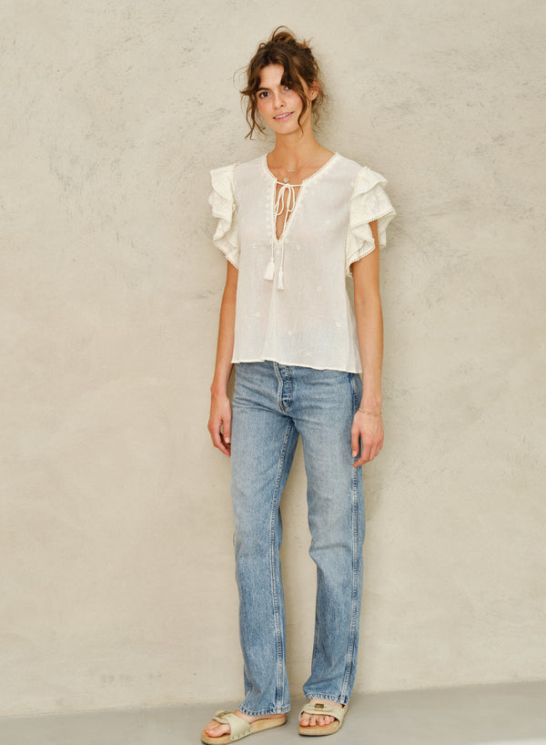 Mina Short Sleeved Top - Ecru