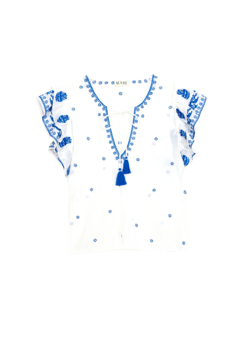 Mina Short Sleeved Top - Ivory/Blue