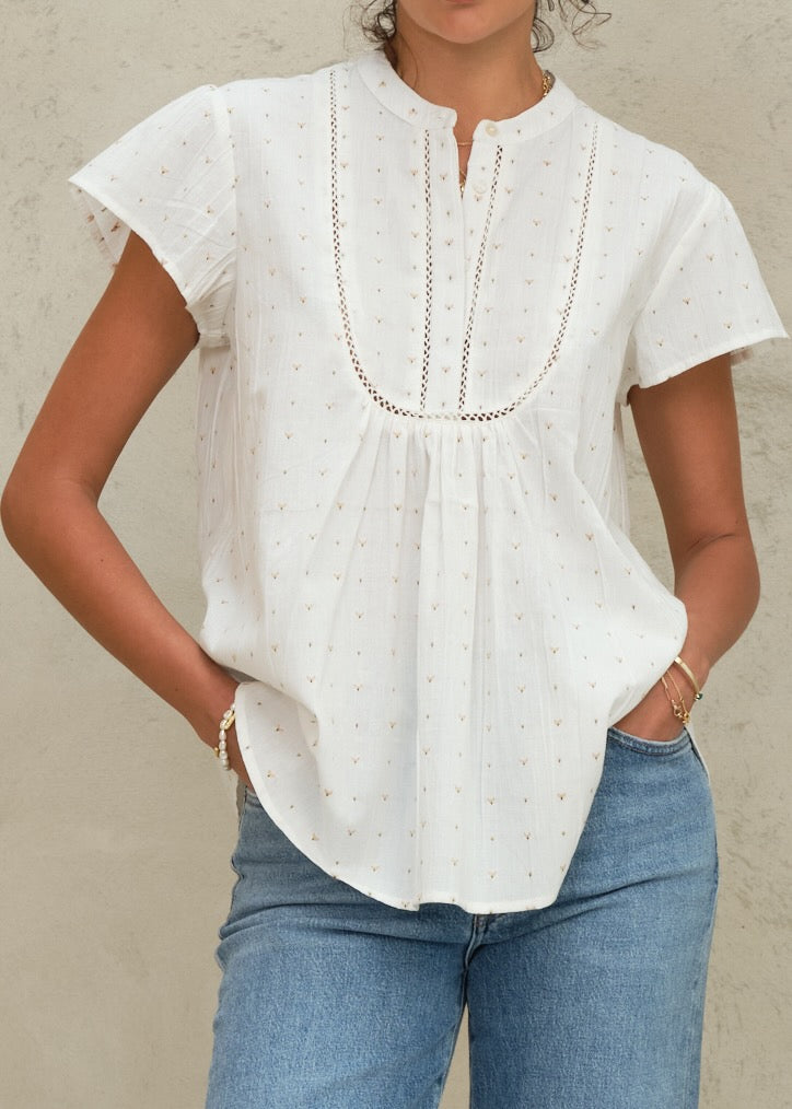 Rita Short Sleeve Top - Ecru/Multi