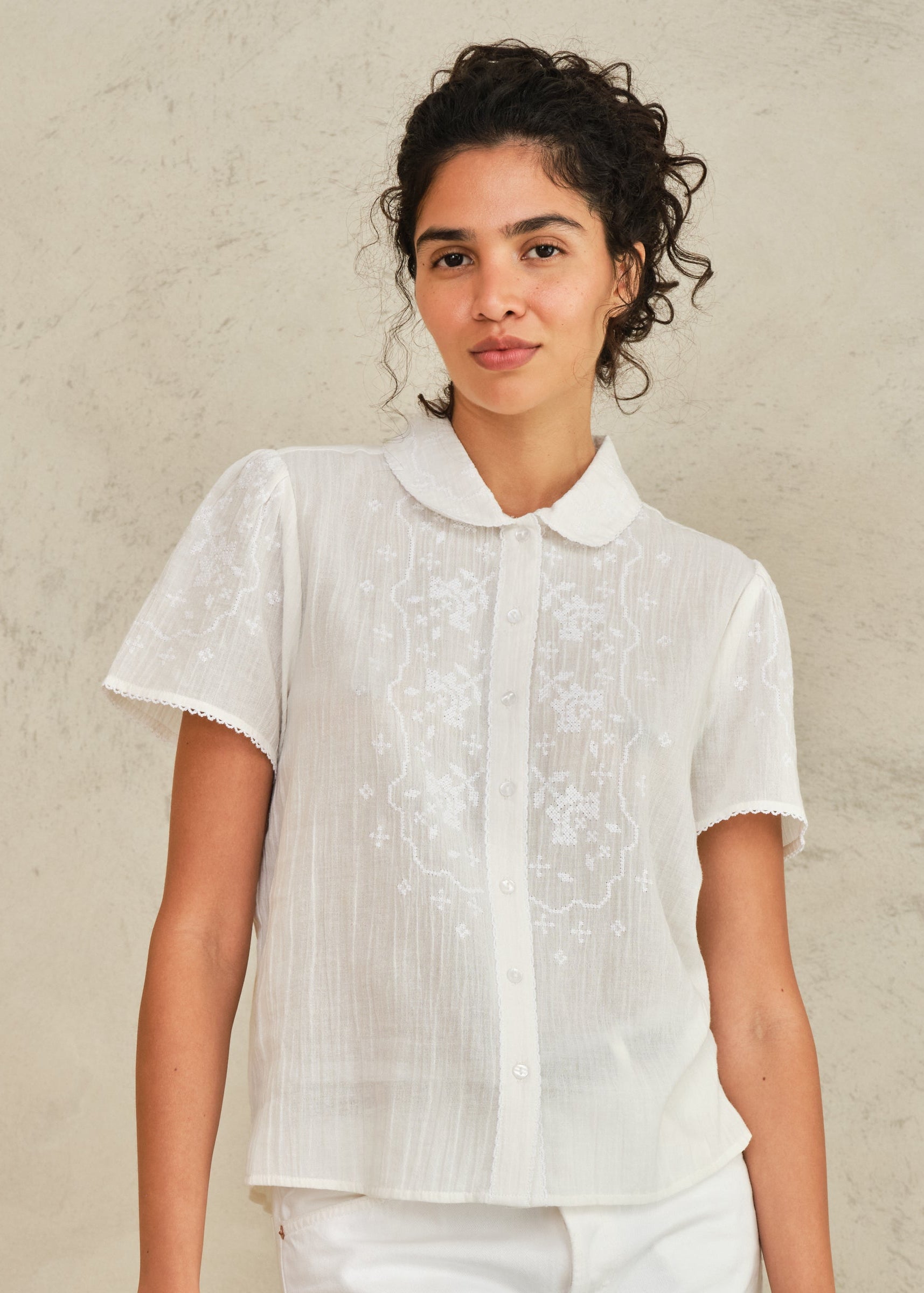 Ruby Short Sleeve Top - Ecru/White
