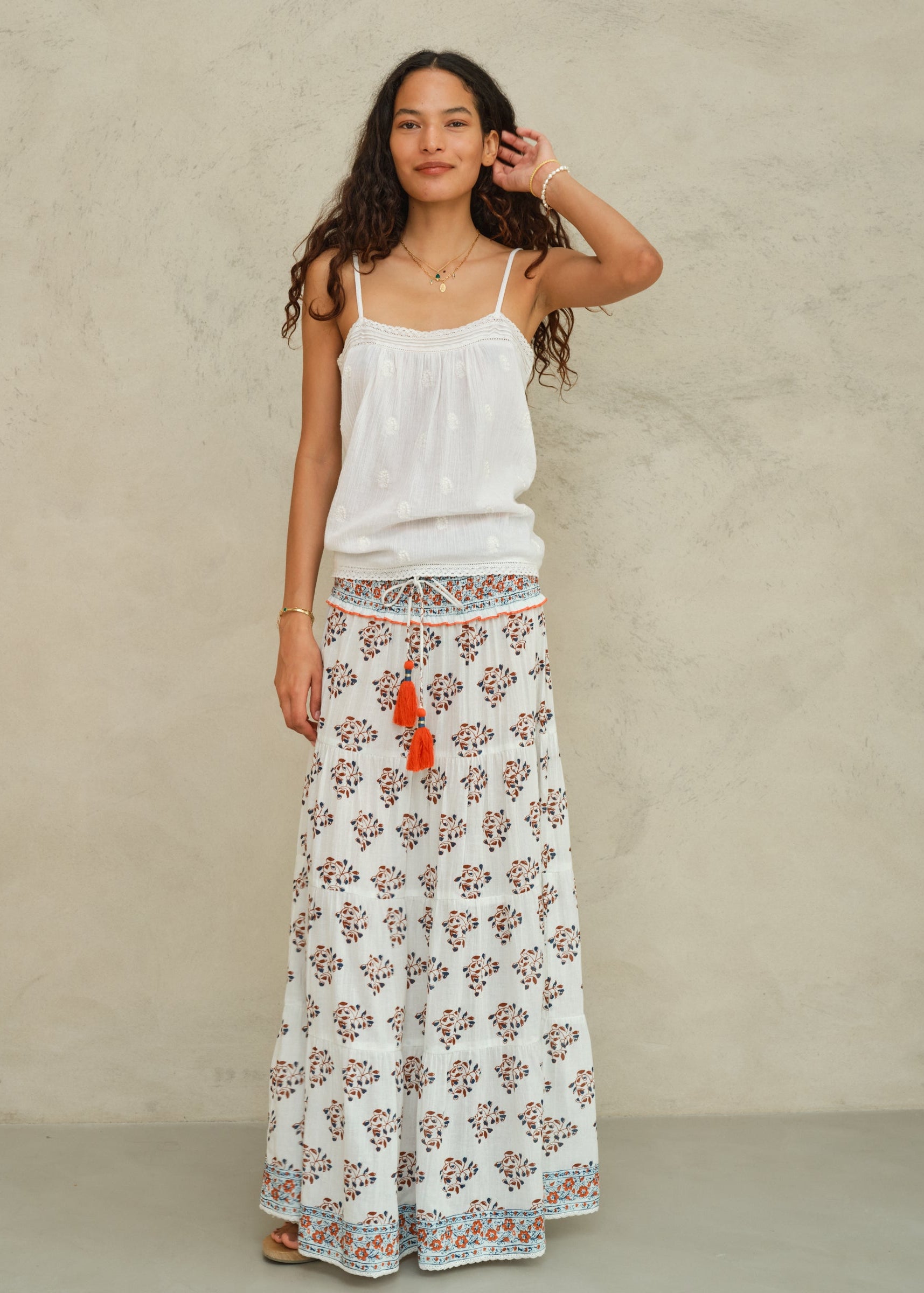 Stella Maxi Skirt - Ecru/Rust