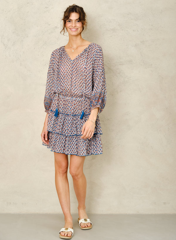 Viti Long Sleeved Sundress - Orange/Turq