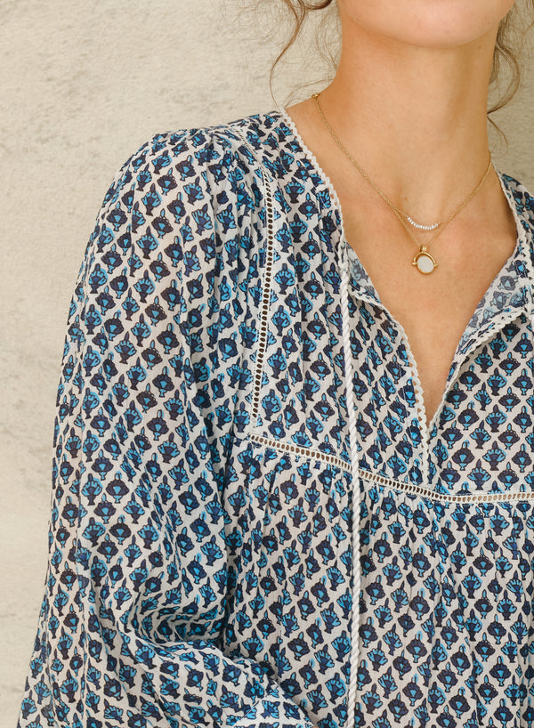 Viti Gathered Top - Blue