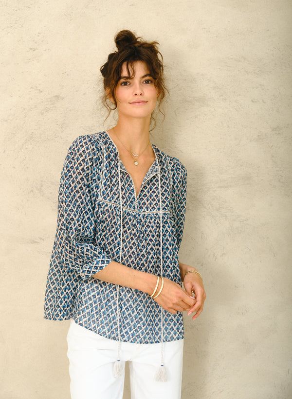 Viti Gathered Top - Blue