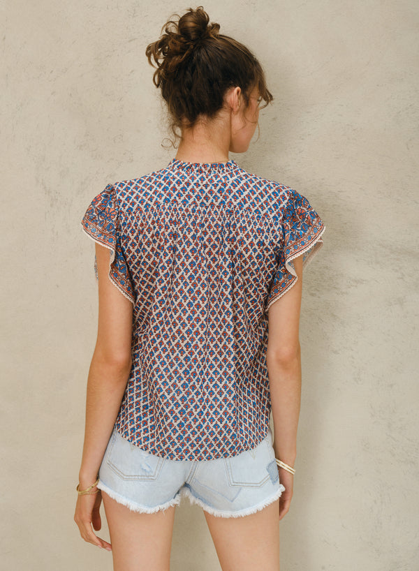 Viti Short Sleeved Top - Orange/Turq