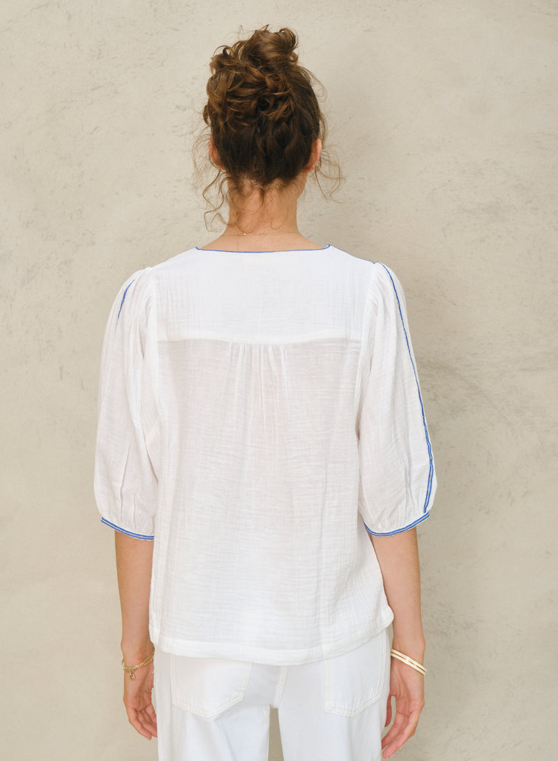 Vivien Top -  Ivory/ Blue